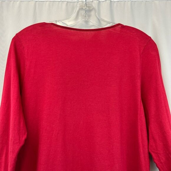 J Jill Womens Gilded Tee T-Shirt Red Long Sleeve Scoop Neck Embellished Sequin M - Picture 2 of 11
